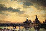 Albert Bierstadt, View of Chimney Rock, Ogalillalh Sioux Village in Foreground